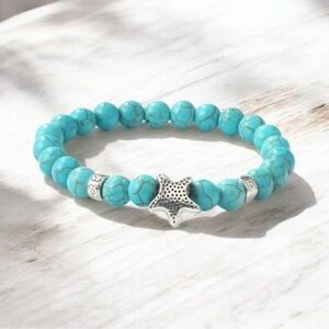 NWT Boho Starfish Turqoise Bead Stretch Bracelet